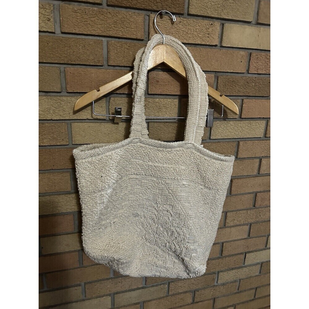 NWT Anthropologie Raj Cotton Woven Carpet Large Tote Shopping Bag Cream